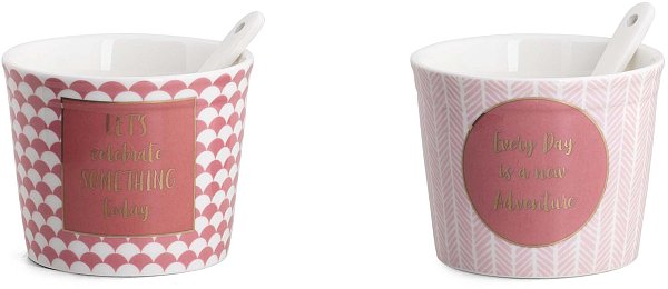 Set Coppette Rosa in Porcellana con Cucchiaino