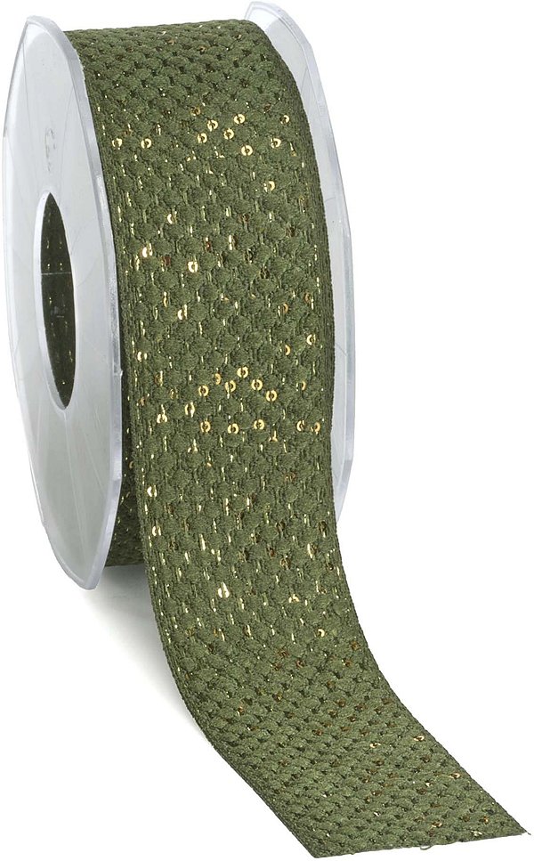 Nastro Tessuto Verde con Paillettes Oro