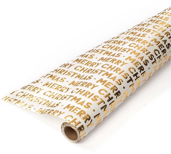 Bobina di Carta Merry Christmas con Stampa Oro in Rilievo