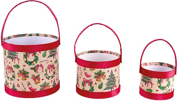 Set Secchielli in Cartone Avana Christmas con finiture in Velluto Rosso