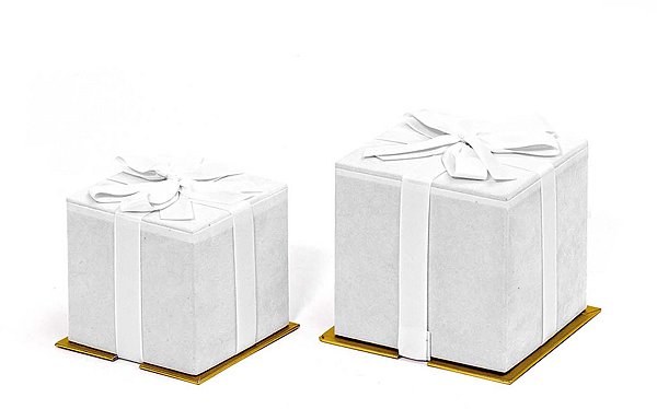 Set Scatole in Velluto Bianco/Oro con Fiocco Bianco