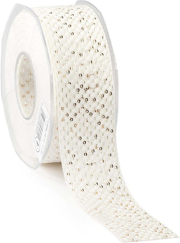 Nastro Tessuto Bianco con Paillettes Oro