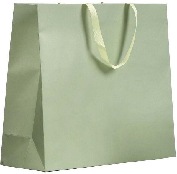 Shopper Carta Charme Verde Salvia con Maniglia in Grosgrain