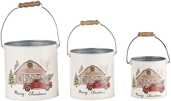 Set secchielli in metallo Truck Rosso con manico in legno