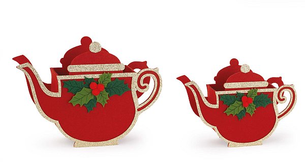 Set Contenitori Teiera in Feltro Rosso con Glitter Oro