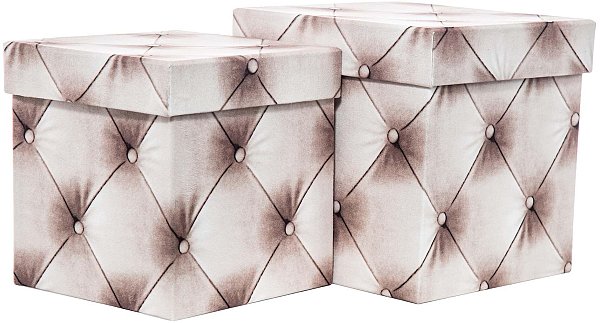 Set Scatole Quadrate in Velluto Avorio/Marrone