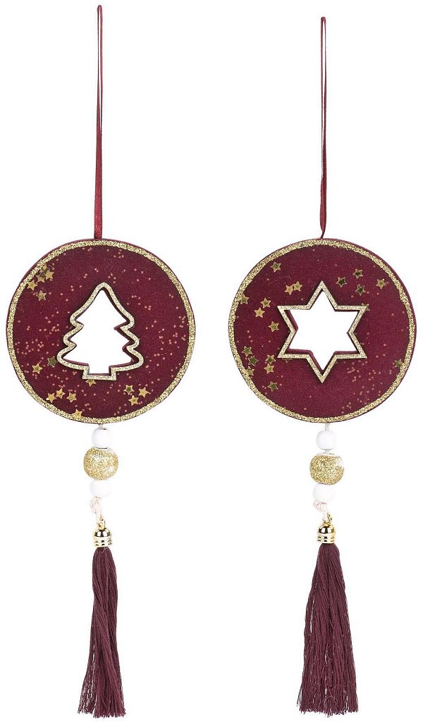 Decori Tondi Bordeaux Floccati Albero/Stella Assortiti con Nappe