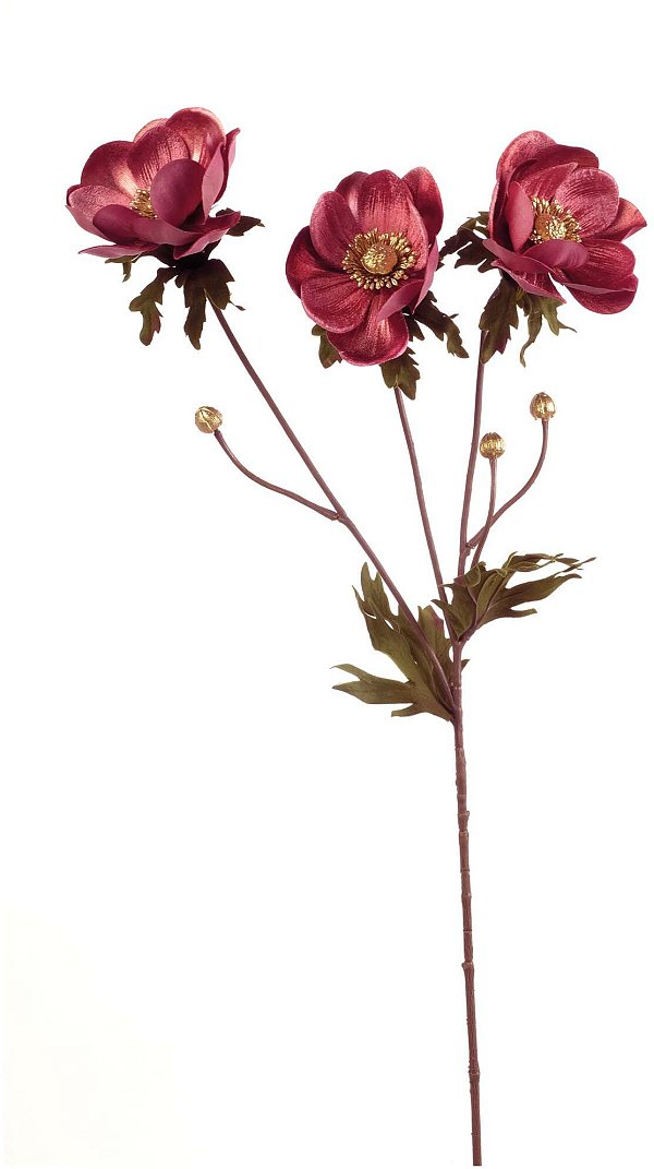 Ramo Anemone Glamour Velvet con 3 Fiori Rosa Scuro