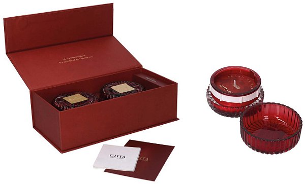 Set Candele Profumate Arancia e Alloro in Vetro Rosso (con scatola regalo)