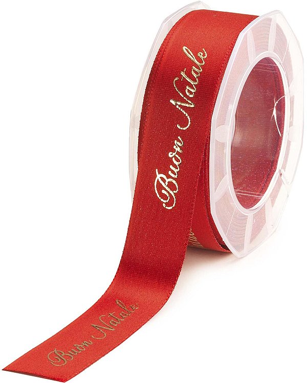 Nastro Raso Lamè Rosso "Buon Natale"
