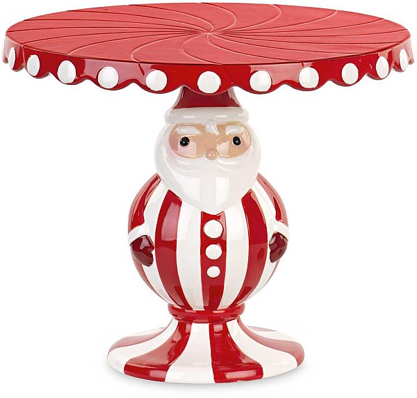 Alzata in Ceramica Bianco/Rosso Babbo Natale
