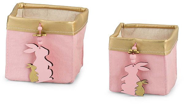 Set Cestini in Tessuto Rosa con Coniglietti