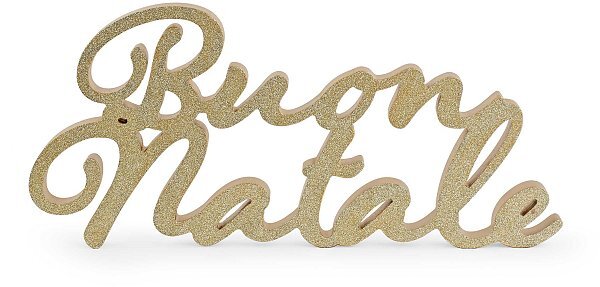 Scritta Buon Natale Oro con Glitter in Legno
