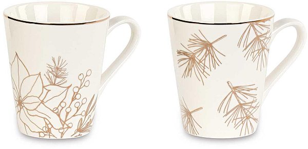 Set Mug in Ceramica Pino/Stella con Filo Oro (con scatola regalo)