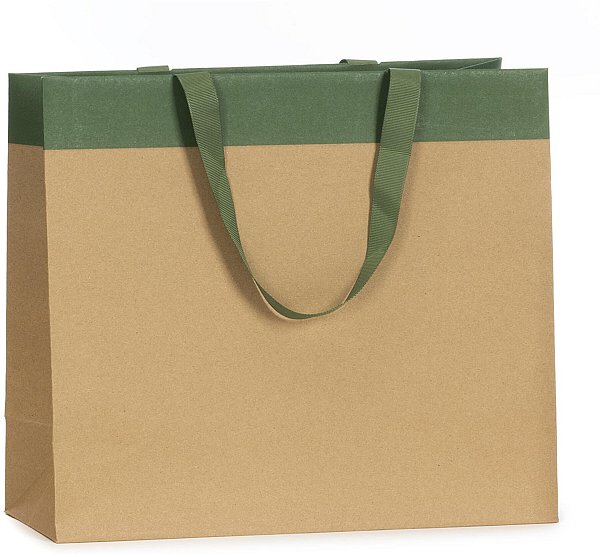 Shopper Charme Kraft/Verde con Maniglia in Grosgrain