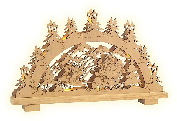 Santa Claus con Slitta in Legno e Luci