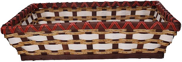 Cesto Vimini Sfogliato Noce Rettangolare con Intreccio Bianco e Fondo in Legno