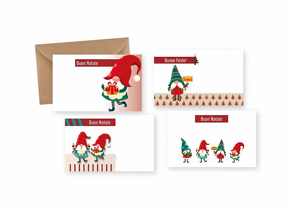 Biglietti e Bustine Kraft "Gnomi di Natale" Assortiti