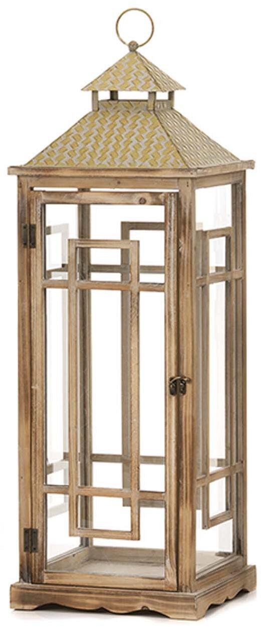 Lanterna Rettangolare in Legno Naturale Sbiancato