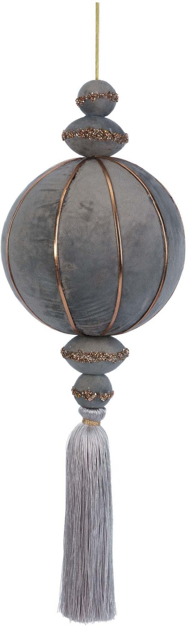 Sfera in Velluto Grigio con Nappa e Decoro Oro