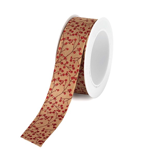 Nastro in Tessuto Nocciola con Berries Oro e Glitter