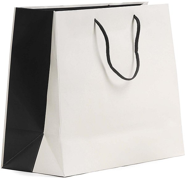 Shopper Lusso Plastificata Opaca Bicolor Avorio/Nero