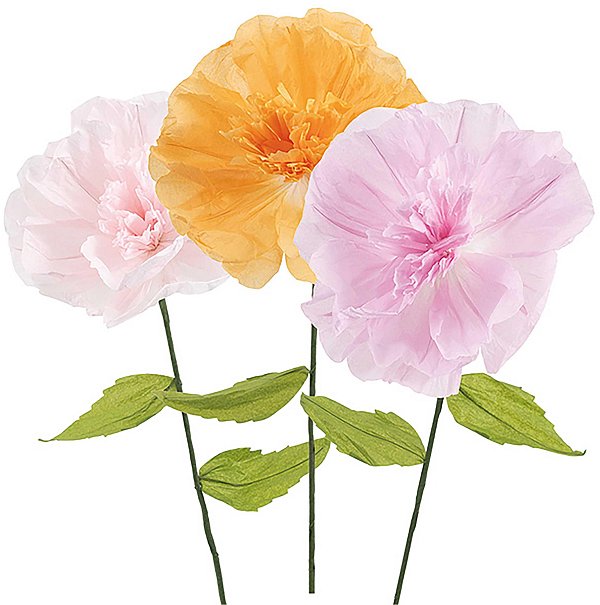 Set Fiori Grandi in Carta con Stelo Rosa/Albicocca/Cipria