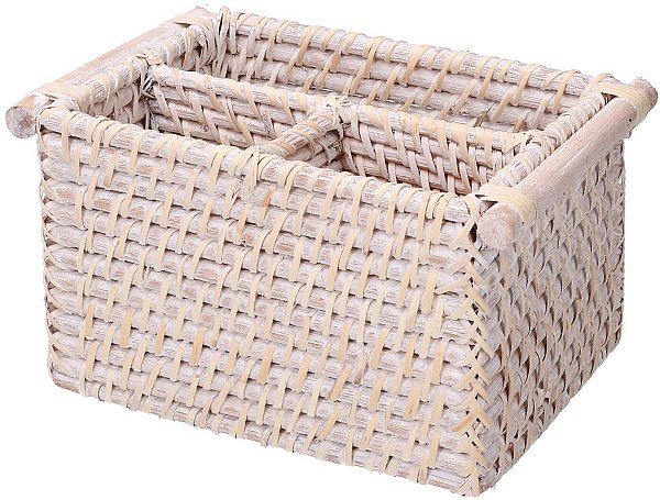 Portatutto in Rattan Algarve Sbiancato a 3 Scomparti