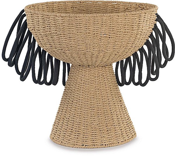 Cesto Porta Vaso Alghe e Frange in Cotone Nero