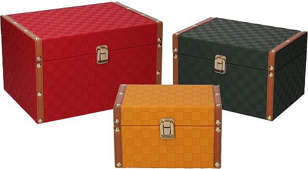 Set Bauletti Rettangolari in Legno Assortiti Rivestiti in Ecopelle