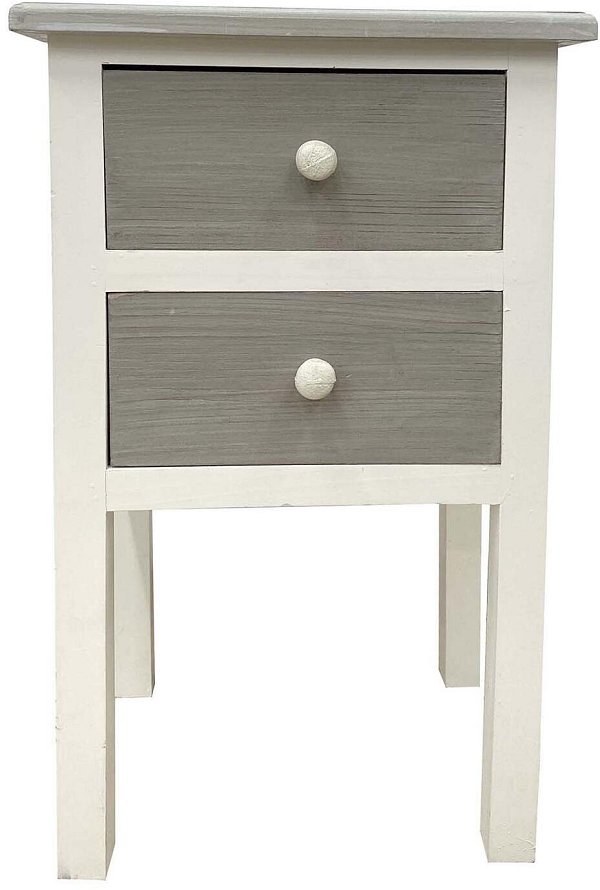 Comodino 2 Cassetti in Legno Bianco/Grigio