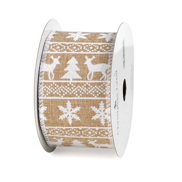 Nastro in Tessuto Animato Renna Beige/Rosso