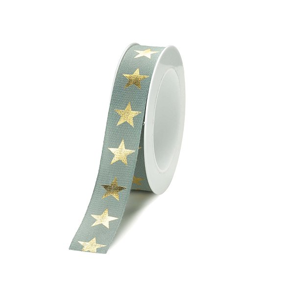 Nastro in Tessuto Verde Acqua e Stelle Foil Oro