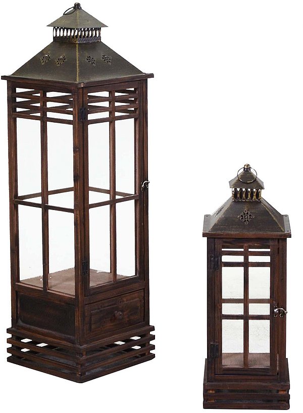 Set lanterne rettangolari in legno marrone scuro