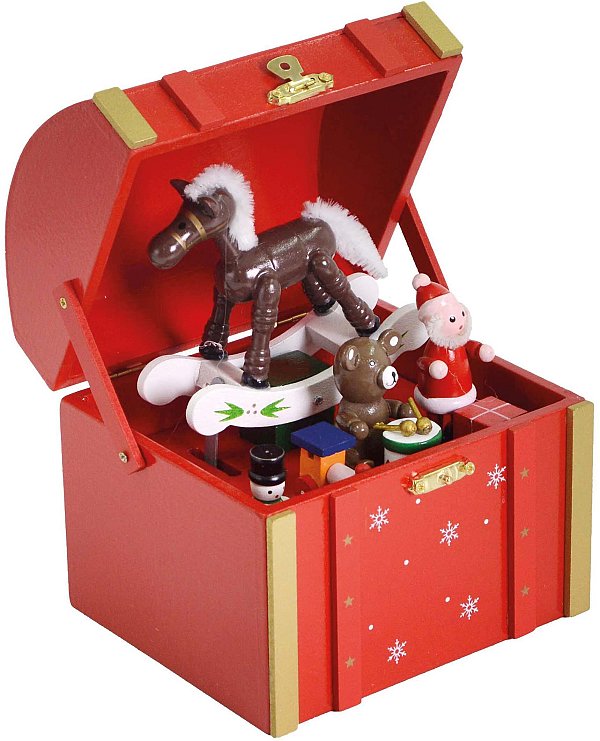 Carillon in Legno Baule Rosso con Soggetti Assortiti