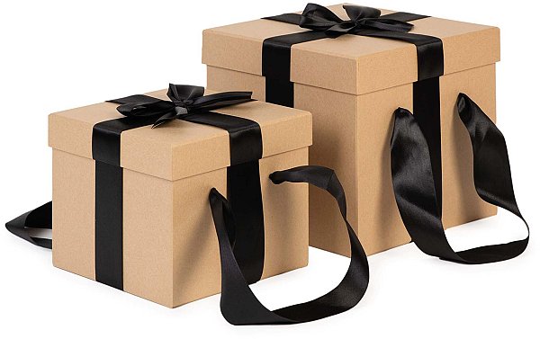Set Scatole in Cartone Avana con Fiocco e Manici
