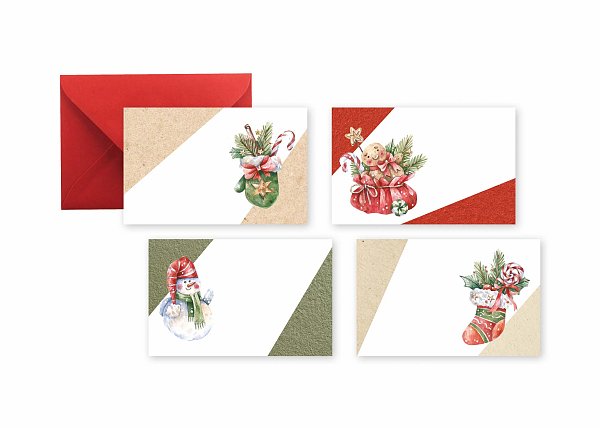 Biglietti e Bustine Rosse "Natale Green" Assortiti