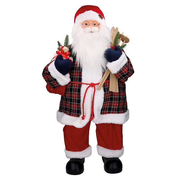 Babbo Natale Maxi in Tessuto Scozzese Rosso con Sci