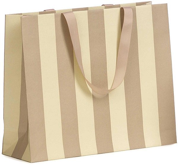Shopper Carta Stripes Tortora/Beige con Maniglia in Grosgrain