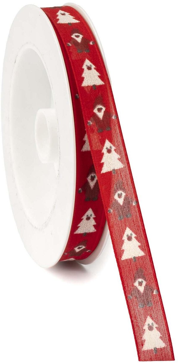 Nastro Tessuto Rosso Alberi e Santa Claus