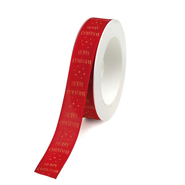 Nastro in Tessuto Rosso Merry Christmas con Glitter