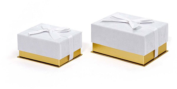 Set Scatole in Velluto Bianco/Oro con Fiocco Bianco