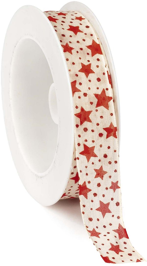 Nastro Tessuto Animato Stelle e Pois Avorio/Rosso