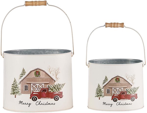 Set secchielli ovali in Metallo Truck Rosso con manico in legno