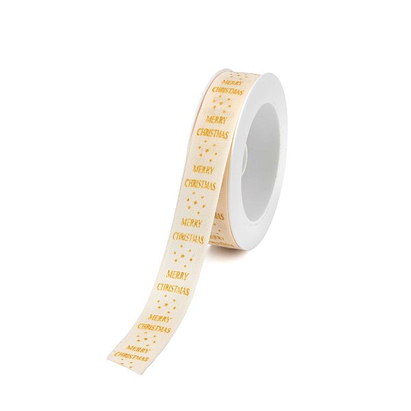 Nastro in Tessuto Crema Merry Christmas con Glitter