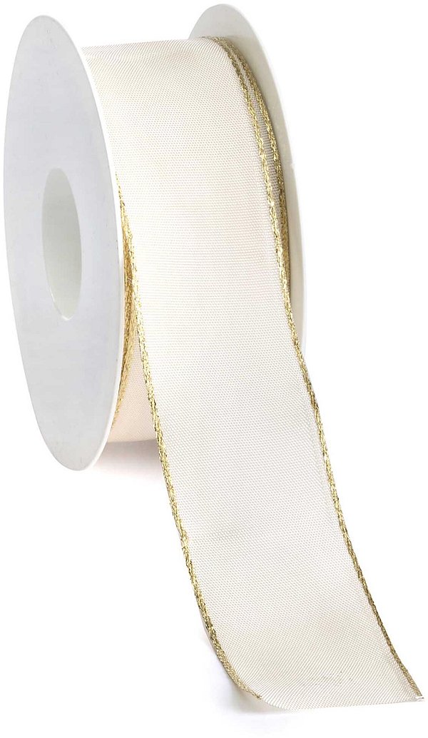 Nastro Tessuto Animato Satin Avorio Bordi Oro