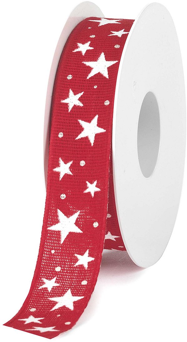 Nastro Tessuto Rosso Stelle Bianche