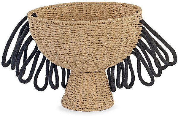 Cesto Porta Vaso Alghe e Frange in Cotone Nero