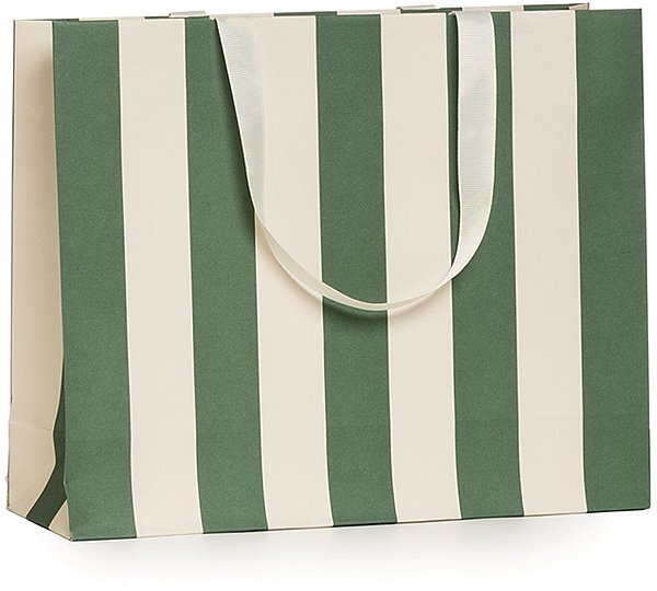 Shopper Carta Stripes Verde con Maniglia in Grosgrain