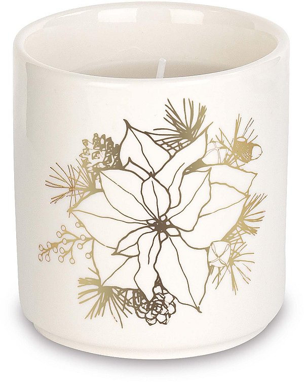 Candela Profumazione Ambra in Ceramica Bianca Poinsettia Oro